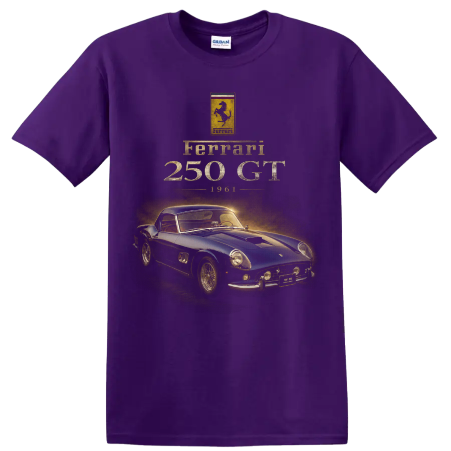 Vintage Ferrari 250 GT 1961 blue classic sports coupe graphic on a Purple T Shirt
