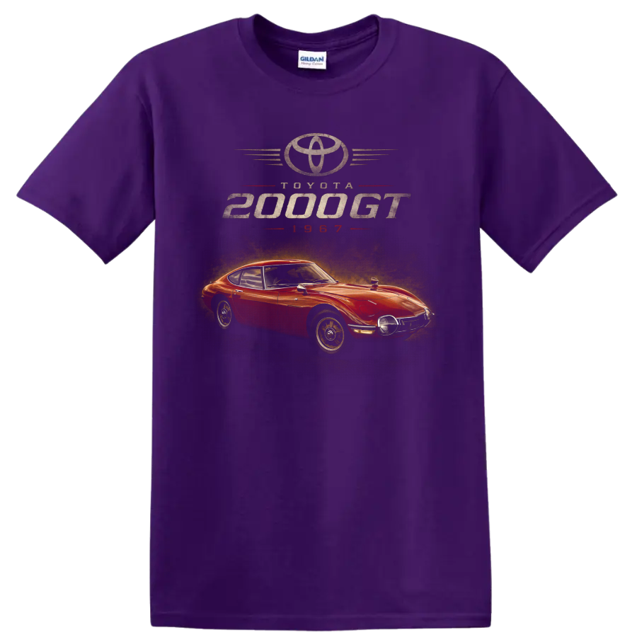 Toyota 2000GT 1967 red vintage classic car graphic print on a Purple T Shirt