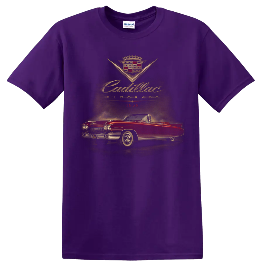 1959 Cadillac Eldorado red convertible vintage graphic print on a Purple T Shirt