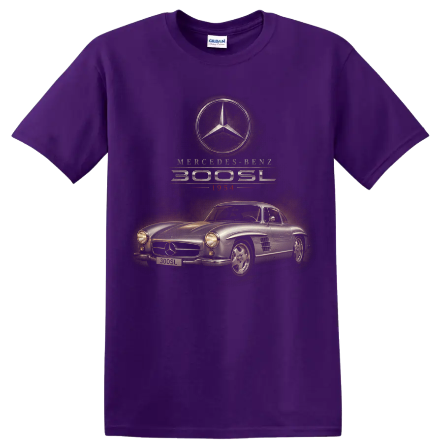 Mercedes-Benz 300 SL Gullwing 1954 vintage classic car graphic on a Purple T Shirt