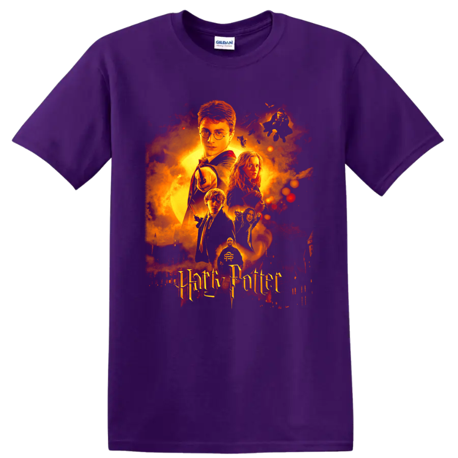 Harry Potter Chamber of Secrets fiery wizarding movie poster graphic on a Purple T Shirt