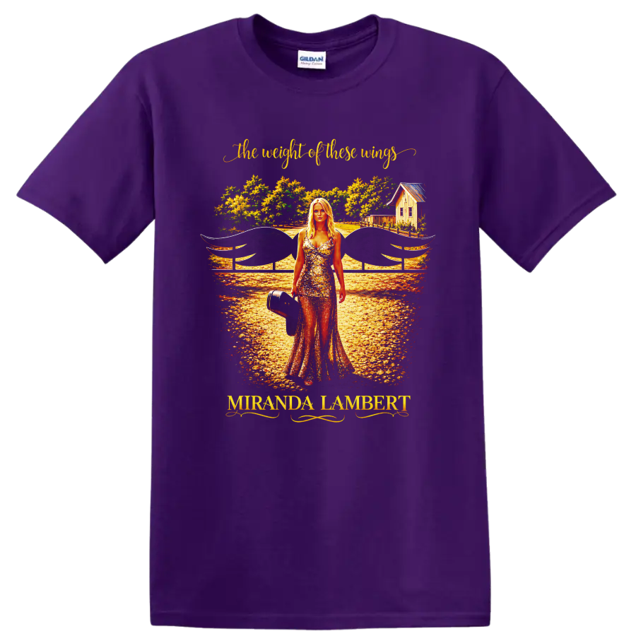 Miranda Lambert Weight of These Wings winged country road illustration on a Purple T Shirt