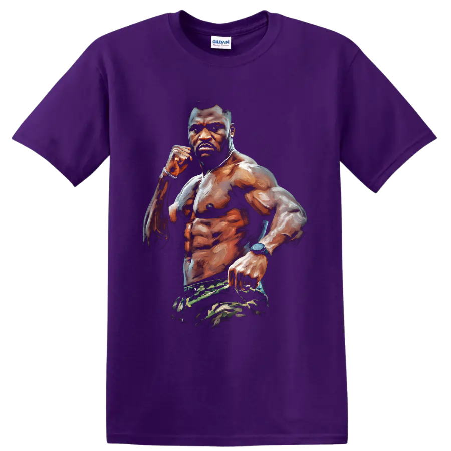 Bobby Green MMA fighter portrait in a raised-fist pose with painterly highlights on a Purple T Shirt
