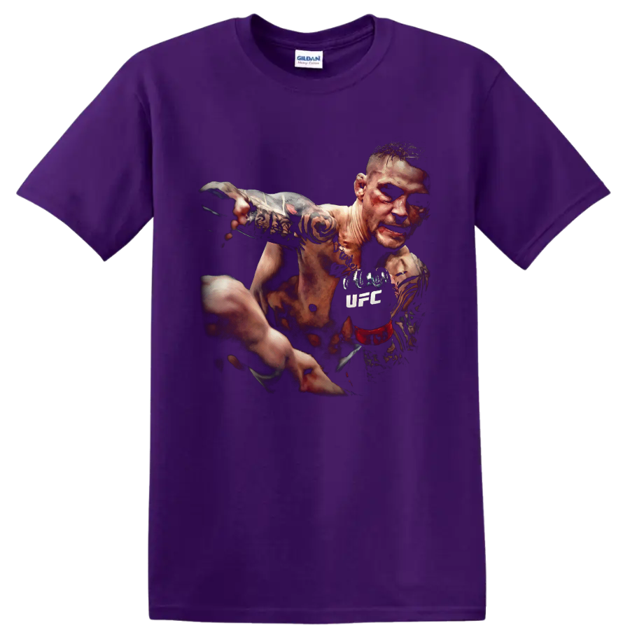 Charles Oliveira tattooed MMA fighter in a dramatic forward-punching graphic on a Purple T Shirt