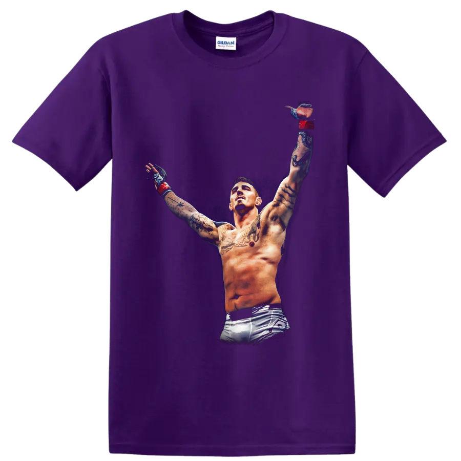 Alex Pereira tattooed victory pose in dramatic combat sports illustration on a Purple T Shirt