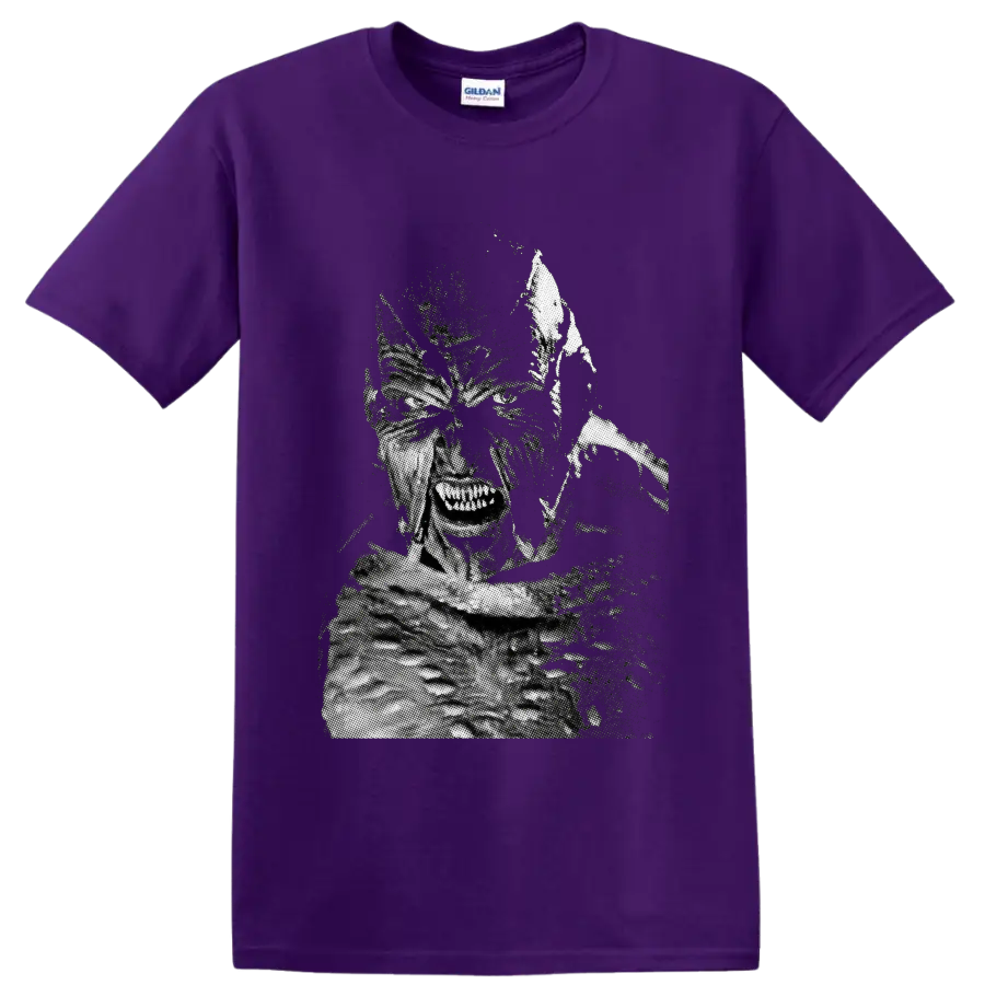 The Creeper from Jeepers Creepers winged monster halftone horror art on a Purple T Shirt