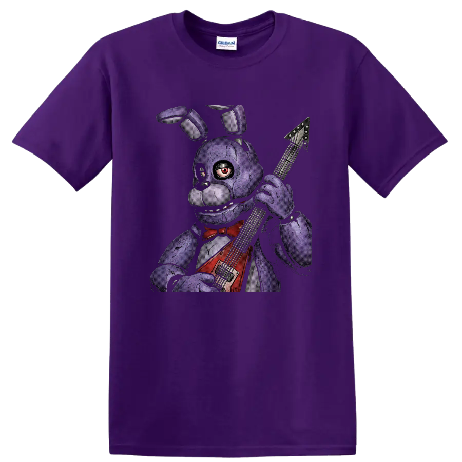 Bonnie animatronic rabbit guitarist horror graphic on a Purple T Shirt