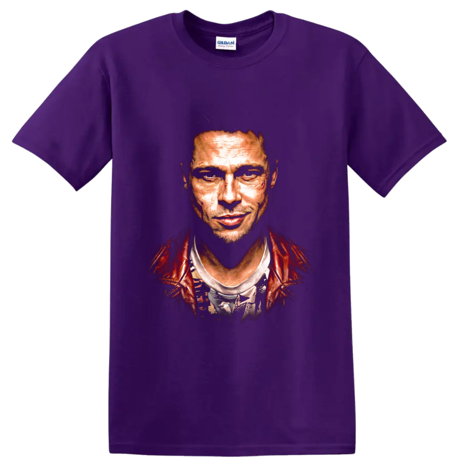 Tyler Durden Brad Pitt Fight Club gritty portrait graphic on a Purple T Shirt
