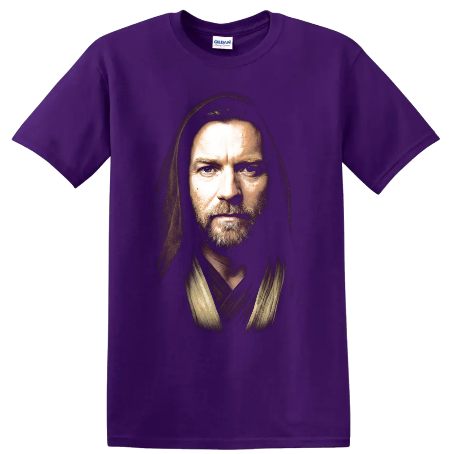 Obi-Wan Kenobi hooded Jedi portrait graphic print on a Purple T Shirt