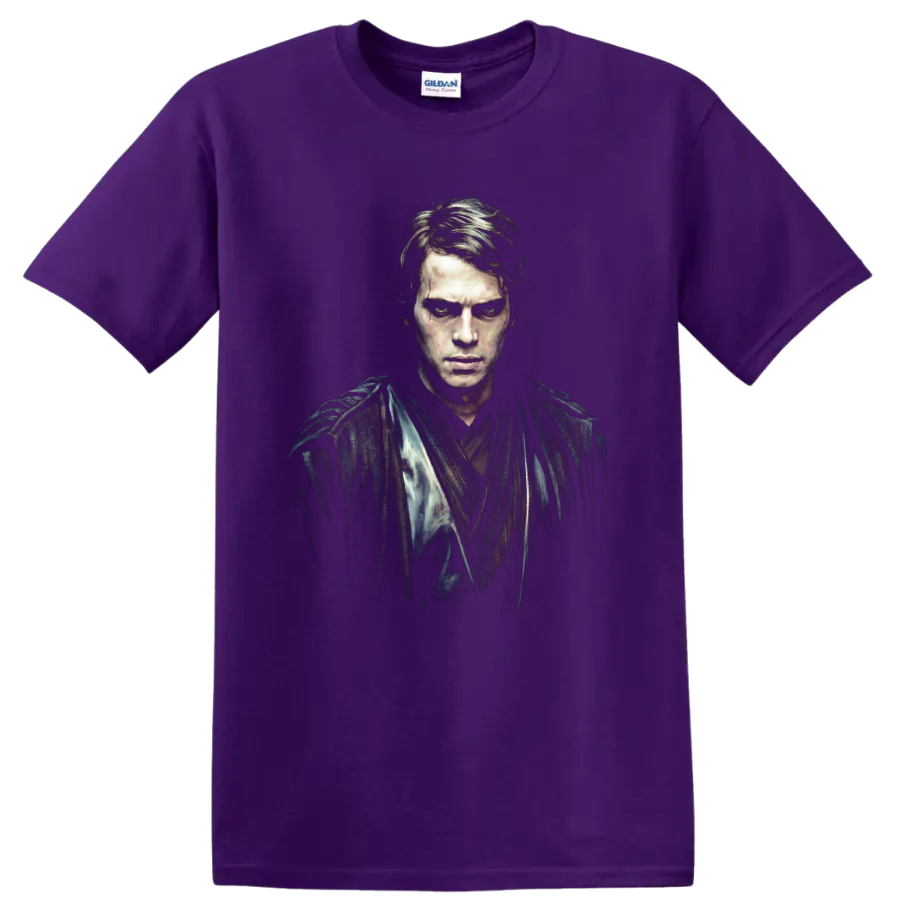 Anakin Skywalker Star Wars dark cinematic portrait art on a Purple T Shirt
