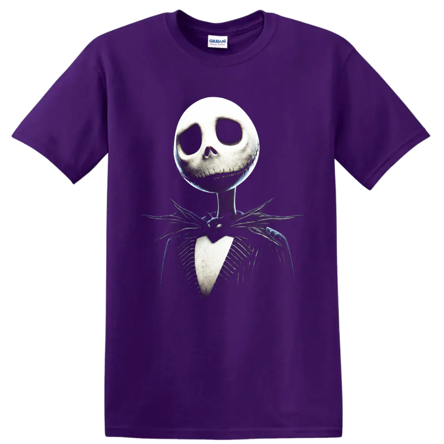 Jack Skellington in pinstripe suit gothic graphic print on a Purple T Shirt