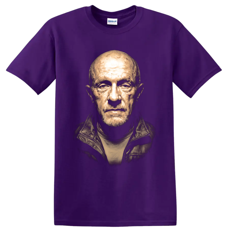 Mike Ehrmantraut sepia-toned portrait graphic print on a Purple T Shirt