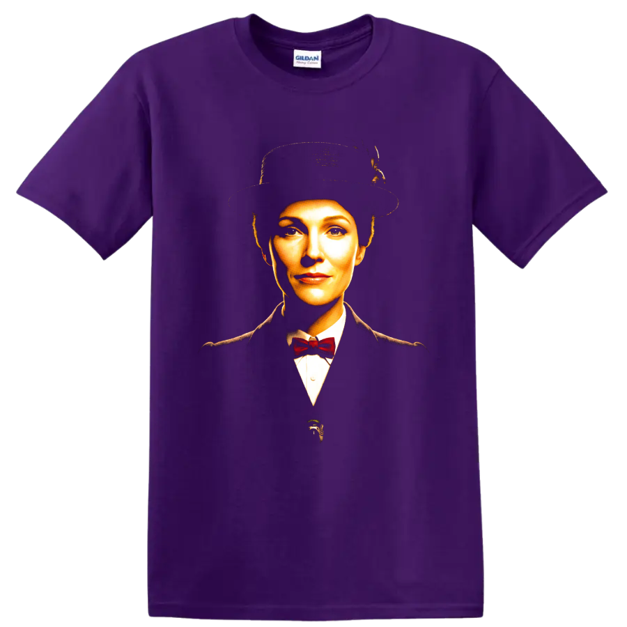 Mary Poppins Emily Blunt portrait graphic print on a Purple T Shirt