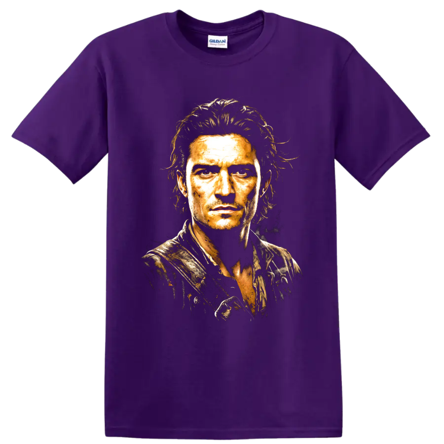 Will Turner Orlando Bloom sepia portrait graphic on a Purple T Shirt
