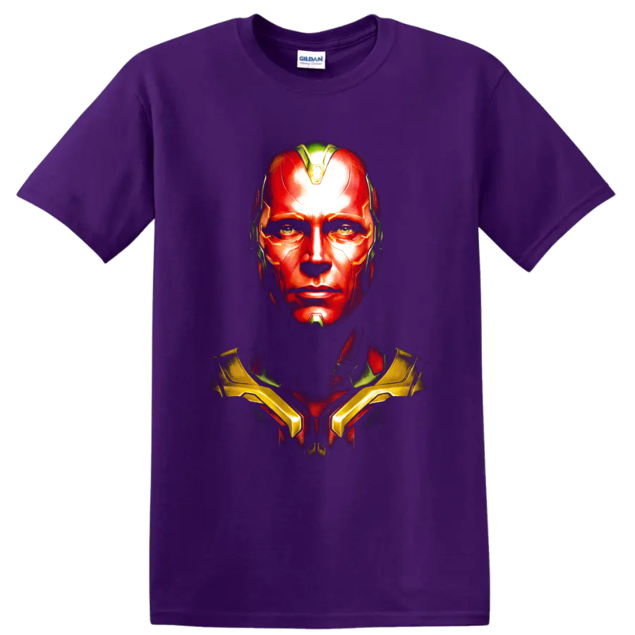 Vision android portrait graphic from Avengers: Age of Ultron on a Purple T Shirt