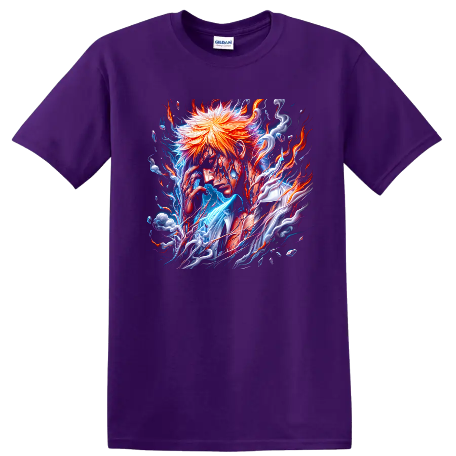 Ichigo Kurosaki fiery energy anime warrior graphic print on a Purple T Shirt