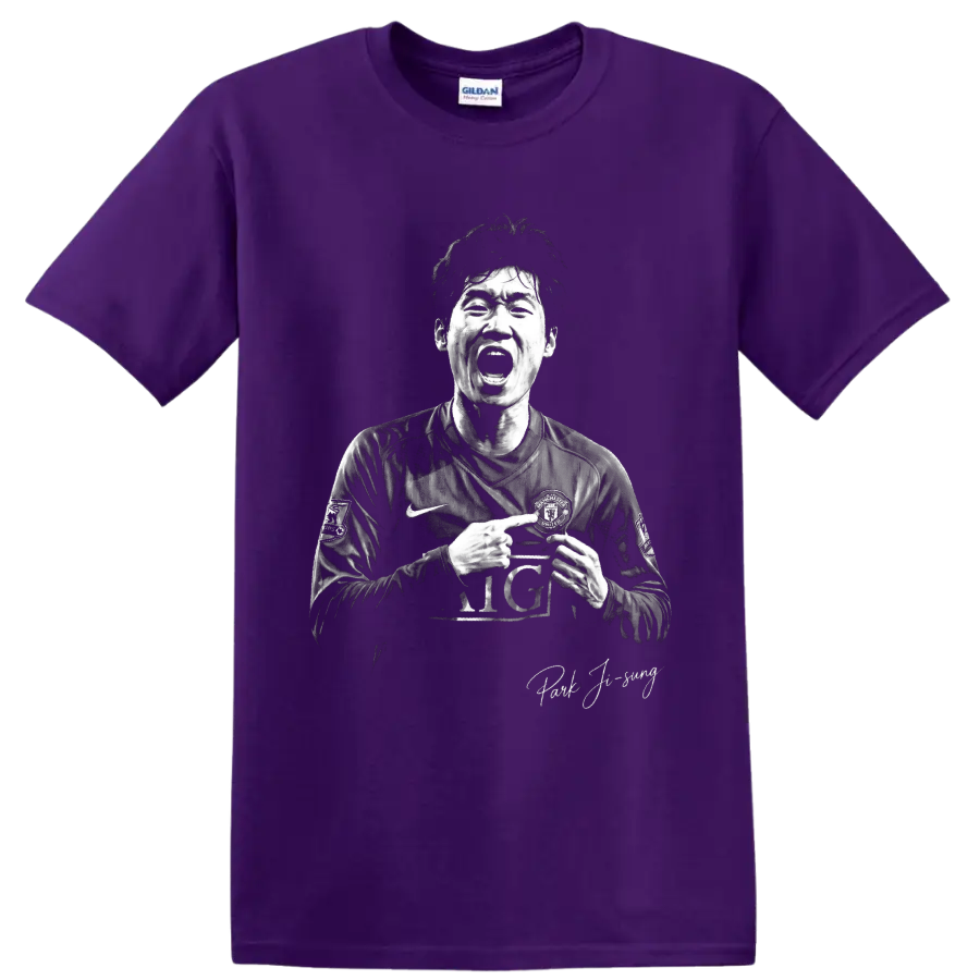 Park Ji-sung Manchester United soccer portrait in dramatic monochrome poster style on a Purple T Shirt