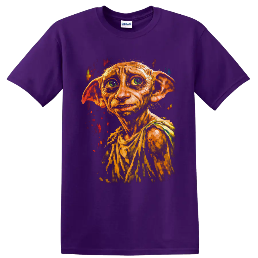 Dobby Harry Potter house elf portrait in dramatic textured fantasy art on a Purple T Shirt