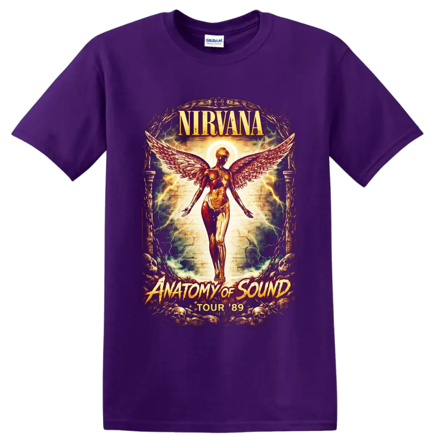 Nirvana Anatomy of Sound Tour 89 angel wings gothic concert-poster design on a Purple T Shirt