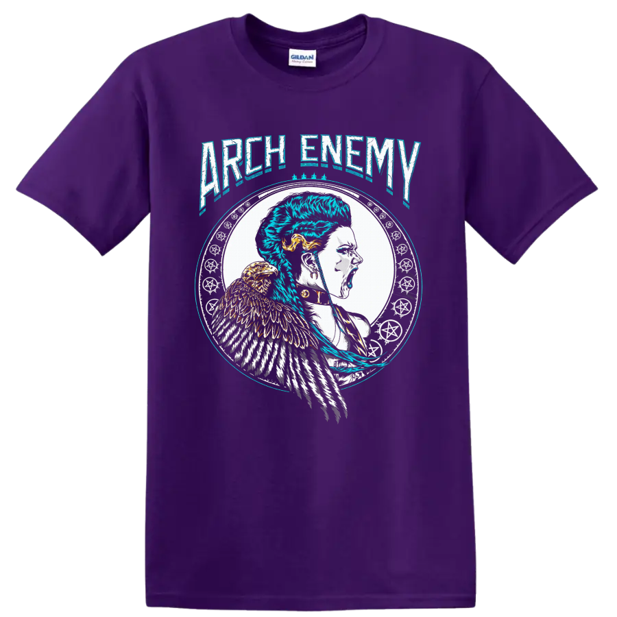 Arch Enemy Alissa White-Gluz warrior portrait with eagle and distressed gothic art on a Purple T Shirt