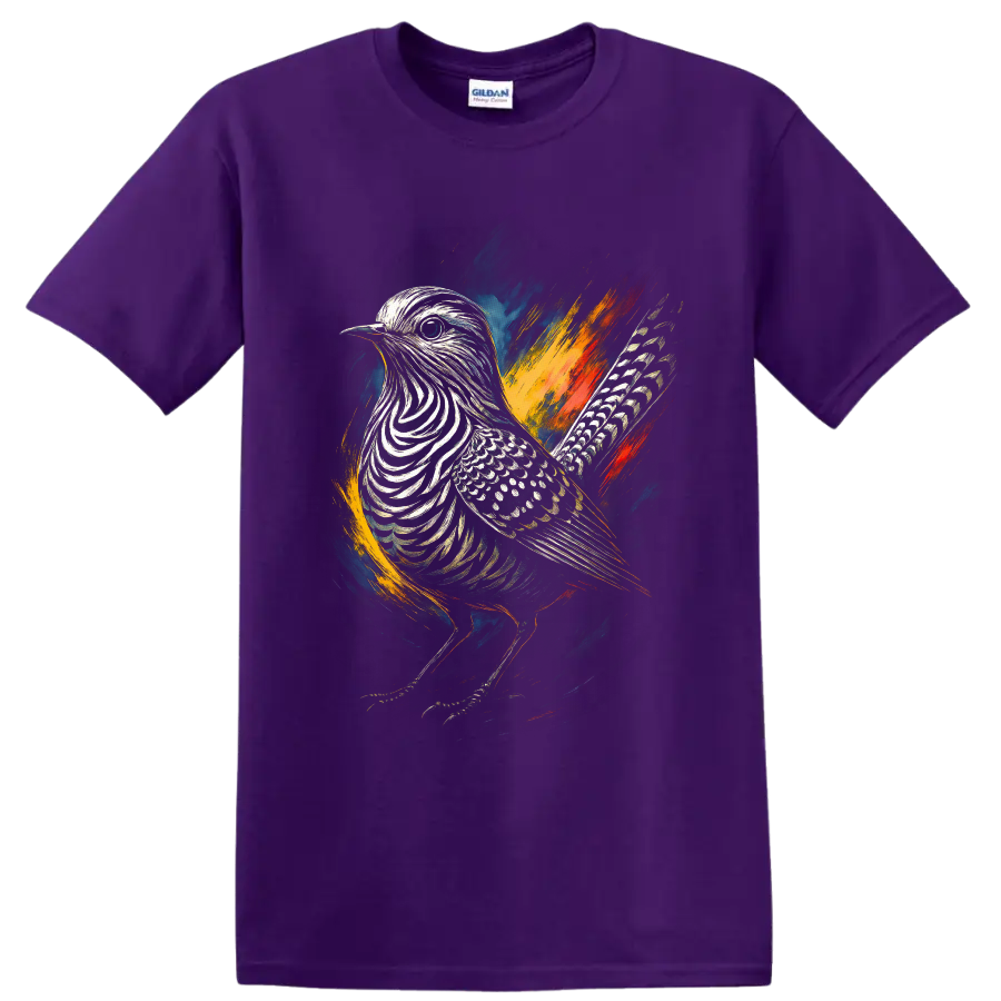 Zebra dove profile in colorful painterly wildlife art with bold brushstrokes on a Purple T Shirt