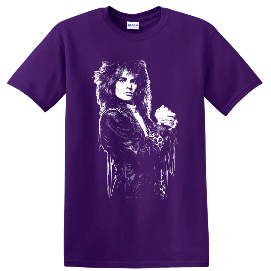 Nikki Sixx Mötley Crüe bassist portrait in high-contrast black-and-white rock art on a Purple T Shirt
