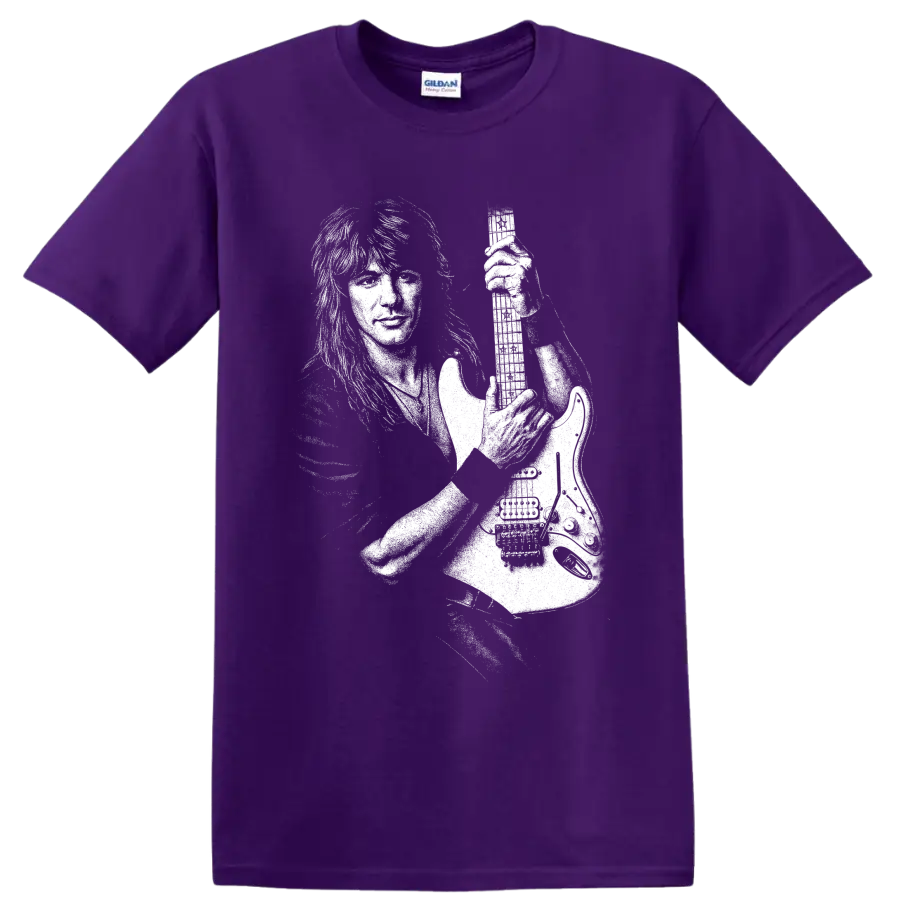 Black-and-white Richie Sambora guitarist stage portrait graphic on a Purple T Shirt