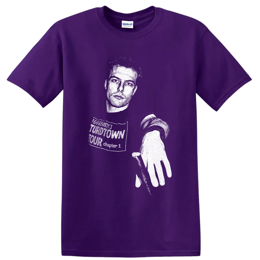 Jello Biafra punk rock singer silhouette holding a microphone in stark monochrome style on a Purple T Shirt