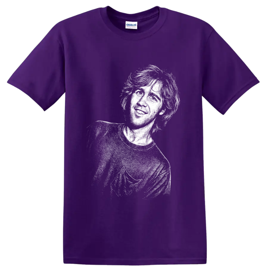 Monochrome Krist Novoselic portrait in a stark grunge-style graphic on a Purple T Shirt