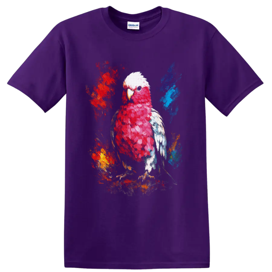 Bald eagle in red, white, and blue painterly paint splash artwork on a Purple T Shirt