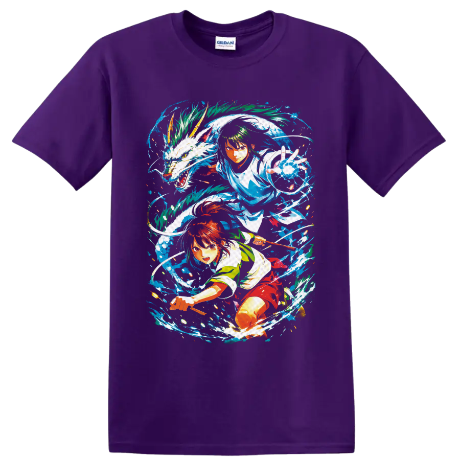 Shin and Lu Xiaotang anime crossover with white dragon and swirling blue water on a Purple T Shirt
