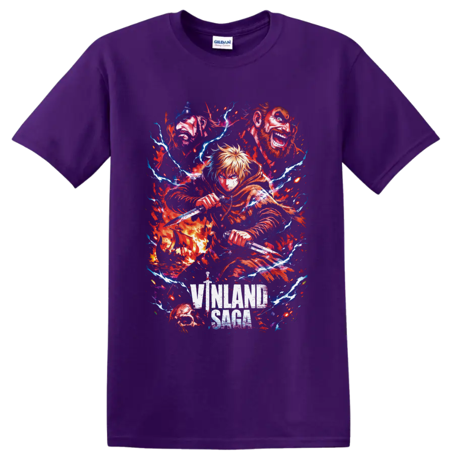 Vinland Saga Thorfinn, Thors and Askeladd anime warrior collage with lightning on a Purple T Shirt