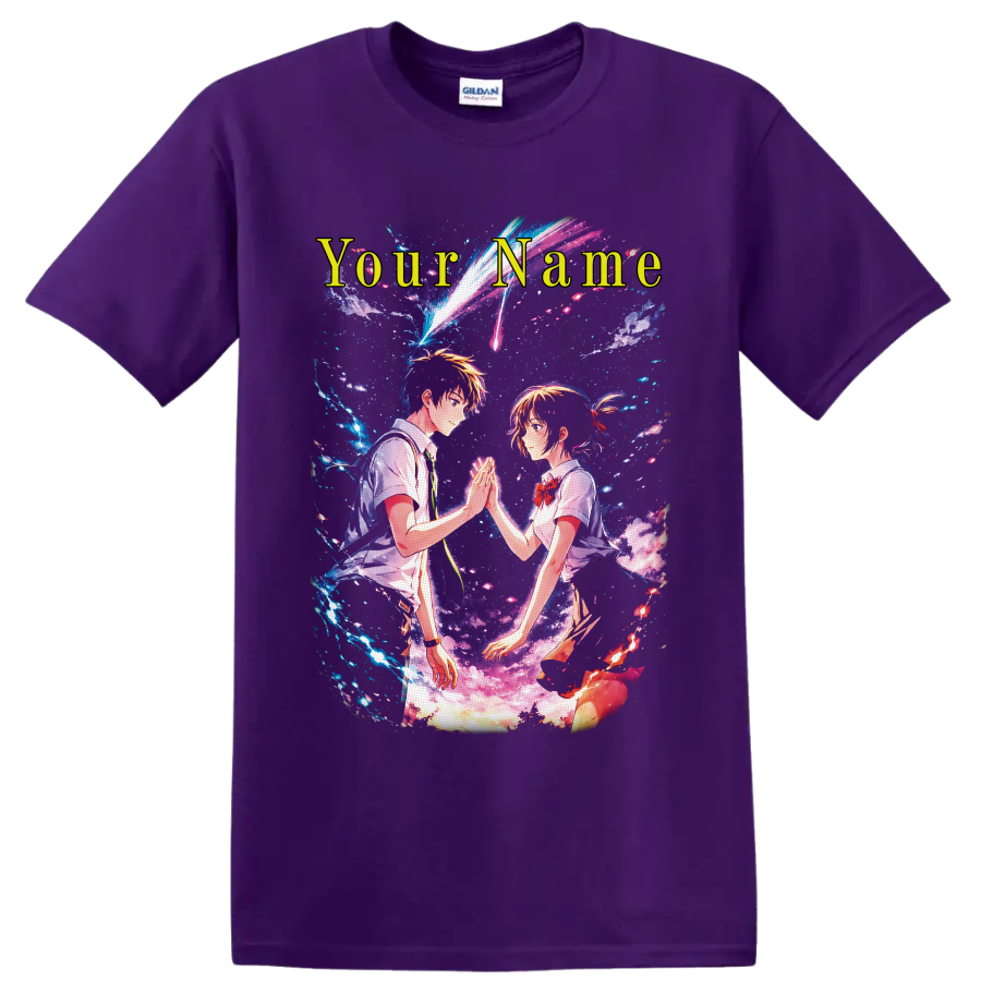 Yoshiki and Hikaru cosmic anime crossover with Your Name text and comet trails on a Purple T Shirt