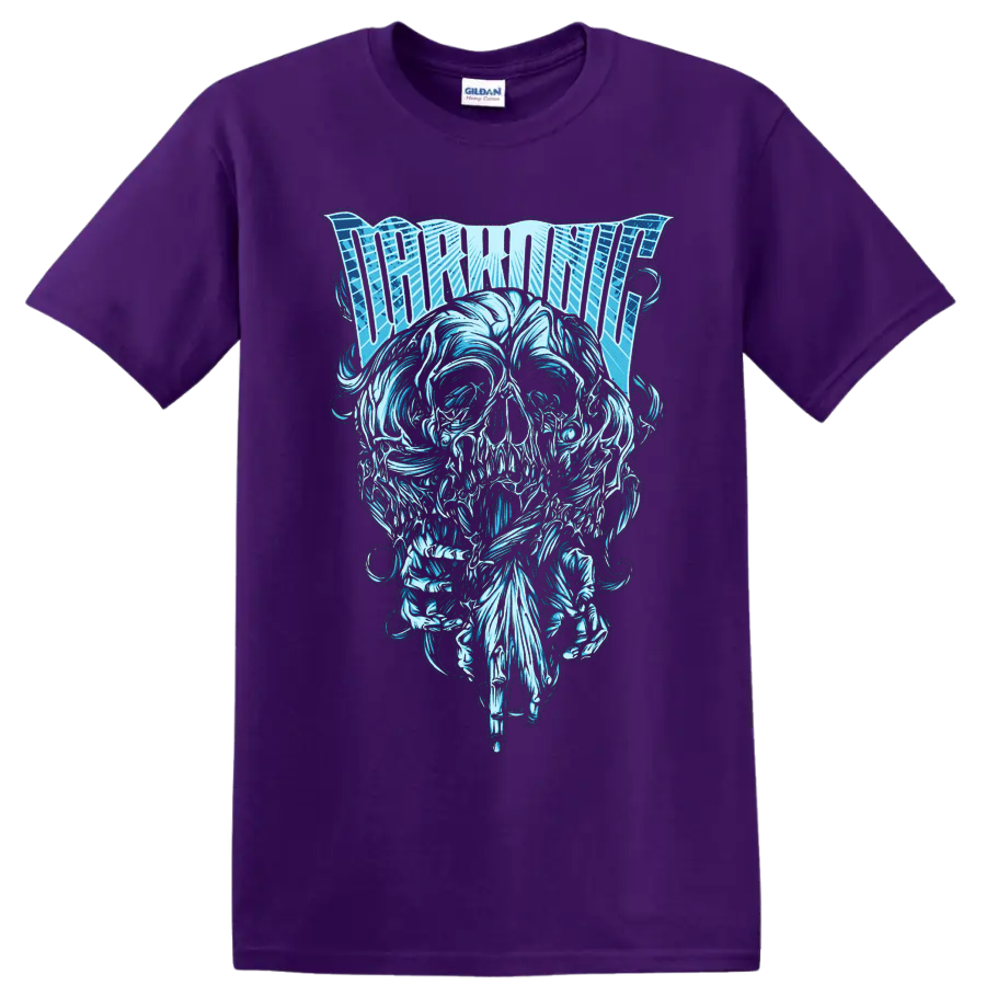 Thornhill lettering above an ornate icy blue skull in detailed metalcore artwork on a Purple T Shirt