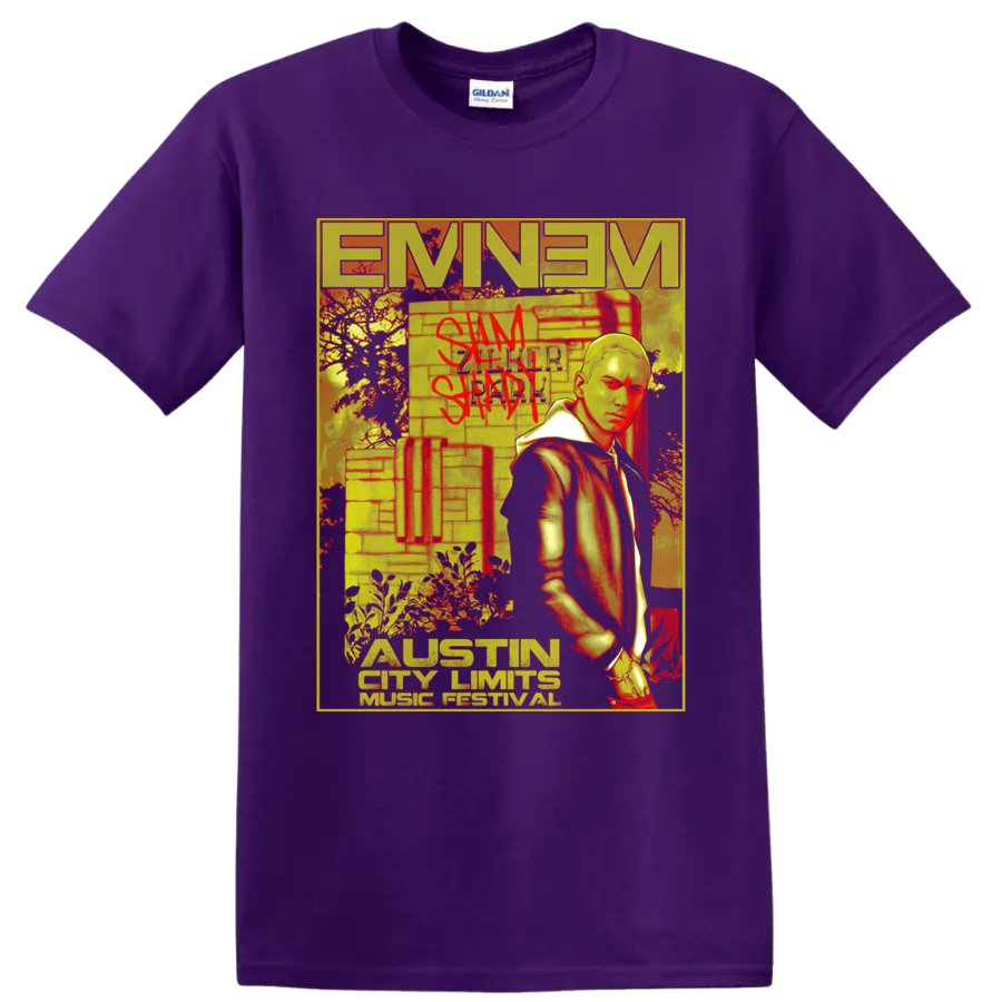 Eminem Austin City Limits Music Festival graffiti-style portrait graphic on a Purple T Shirt