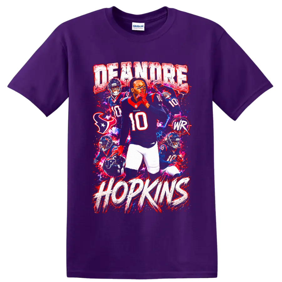 DeAndre Hopkins Houston Texans number 10 action collage with DEANDRE HOPKINS lettering on a Purple T Shirt