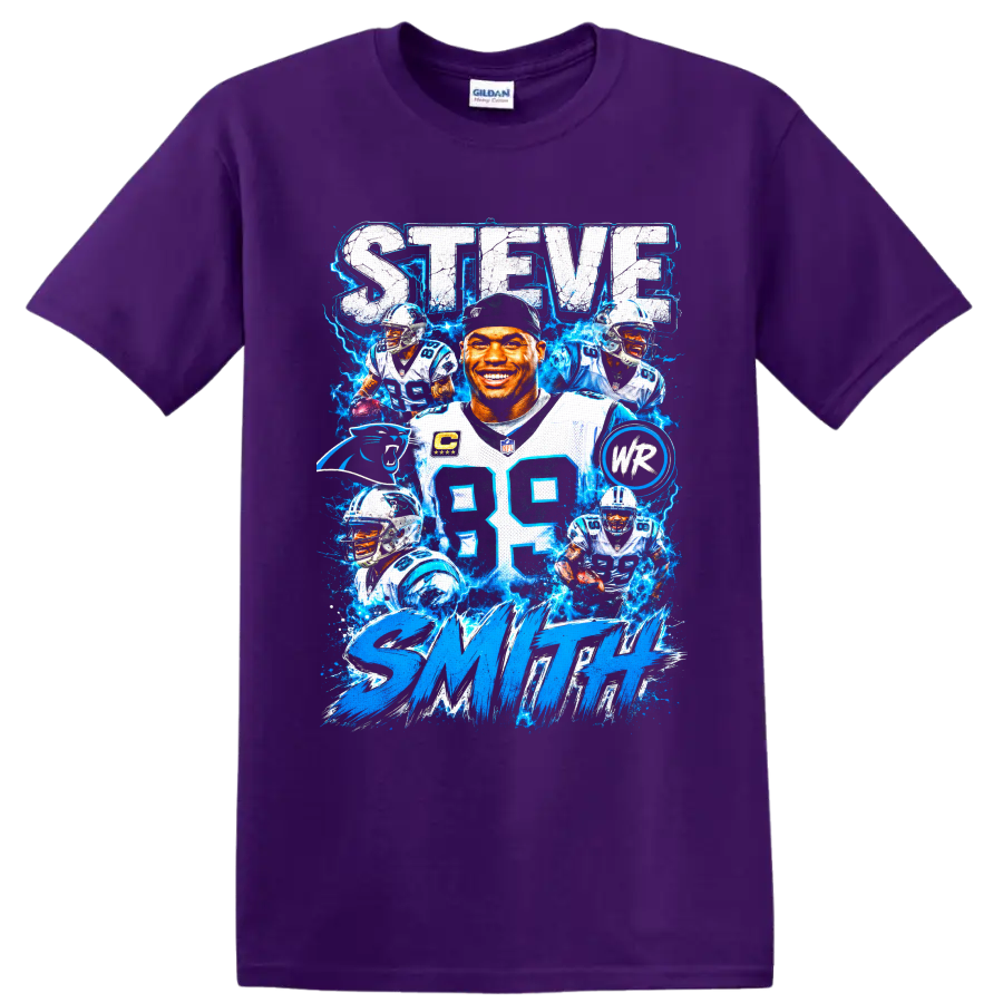 Steve Smith Sr. Carolina Panthers number 89 football collage with electric blue lightning on a Purple T Shirt