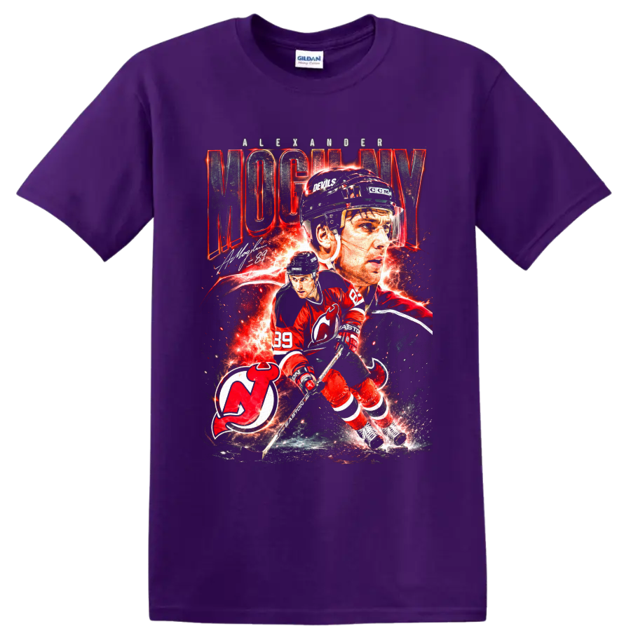Alexander Mogilny New Jersey Devils hockey collage with number 89 and team logo on a Purple T Shirt