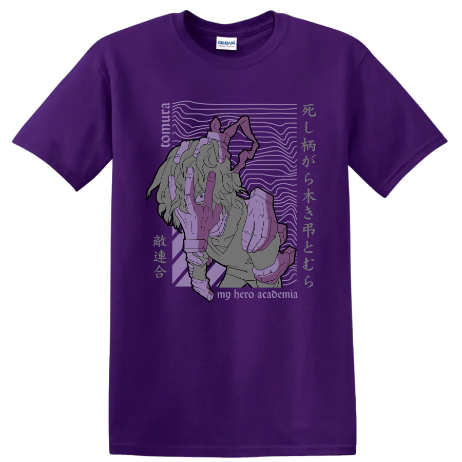 Tomura Shigaraki purple manga-style portrait with signature hand imagery on a Purple T Shirt