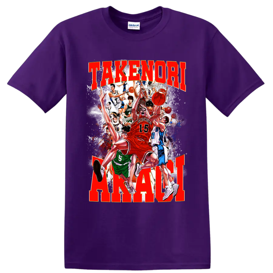Hanamichi Sakuragi and Shohoku Slam Dunk manga basketball action collage on a Purple T Shirt