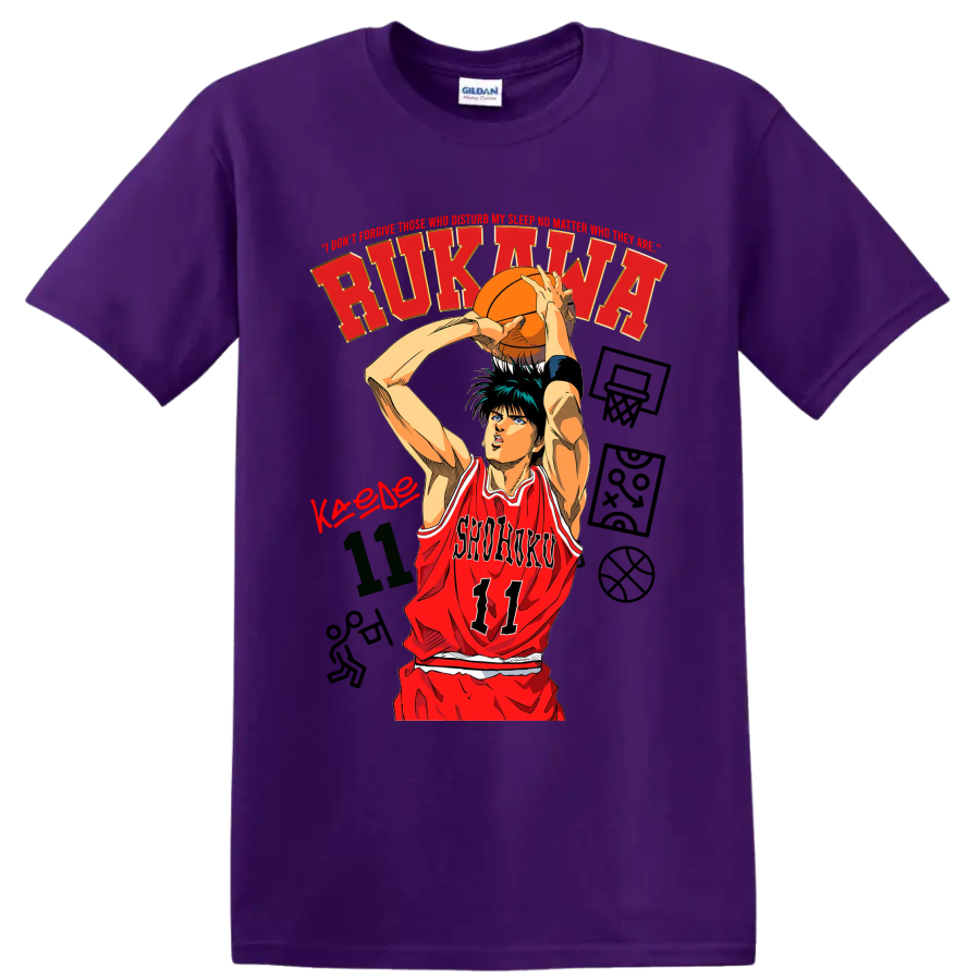 Kaede Rukawa Shohoku 11 manga basketball shooting graphic on a Purple T Shirt