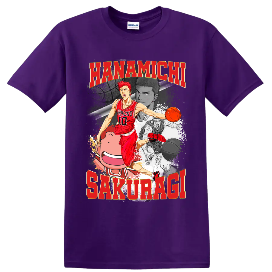 Hanamichi Sakuragi Slam Dunk manga basketball collage with red number 10 player on a Purple T Shirt