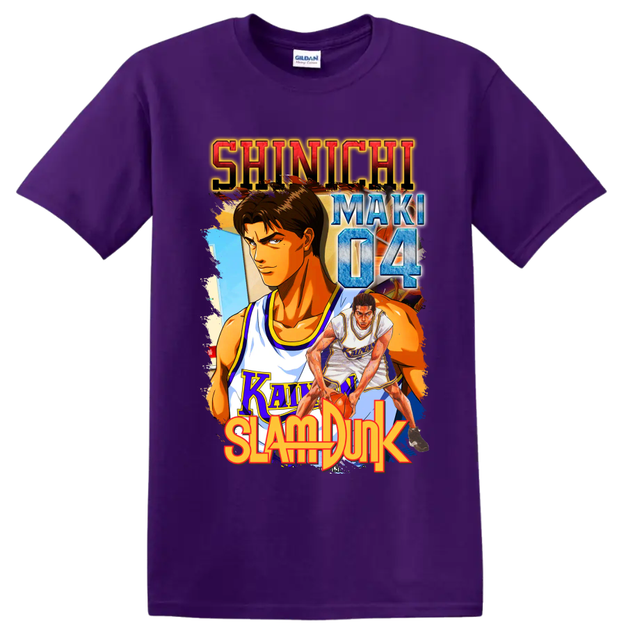 Shinichi Maki Slam Dunk manga-style Kainan basketball graphic with number 04 on a Purple T Shirt