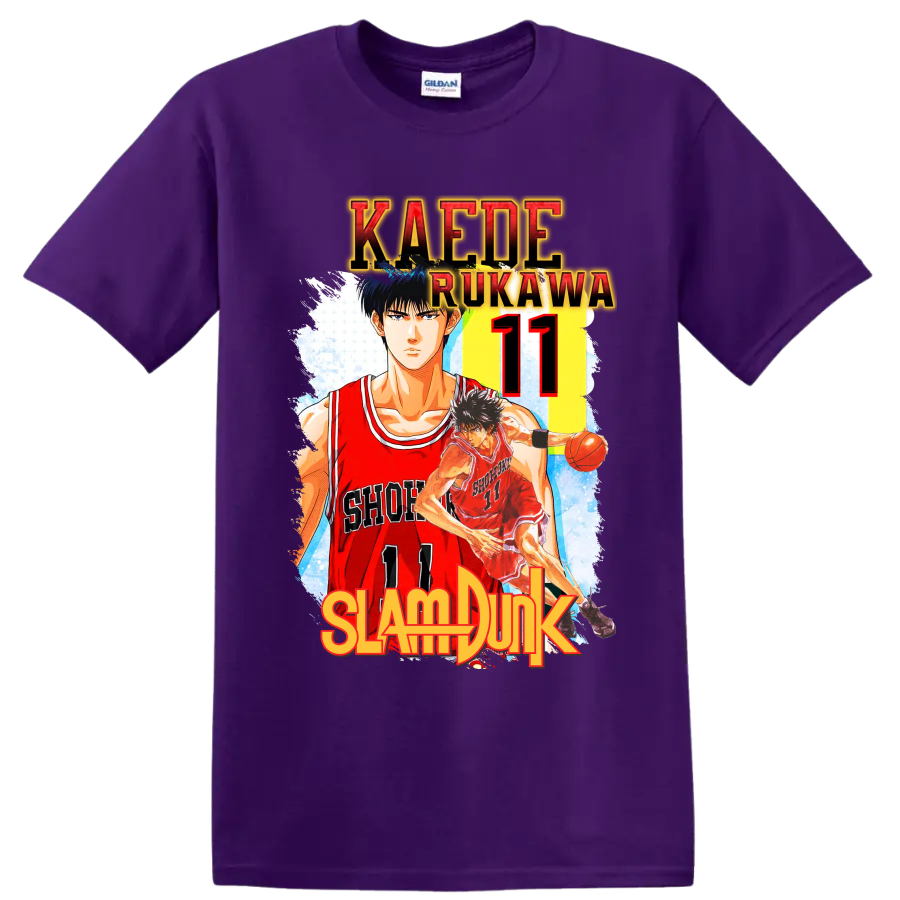 Kaede Rukawa Slam Dunk Shohoku number 11 manga basketball graphic print on a Purple T Shirt