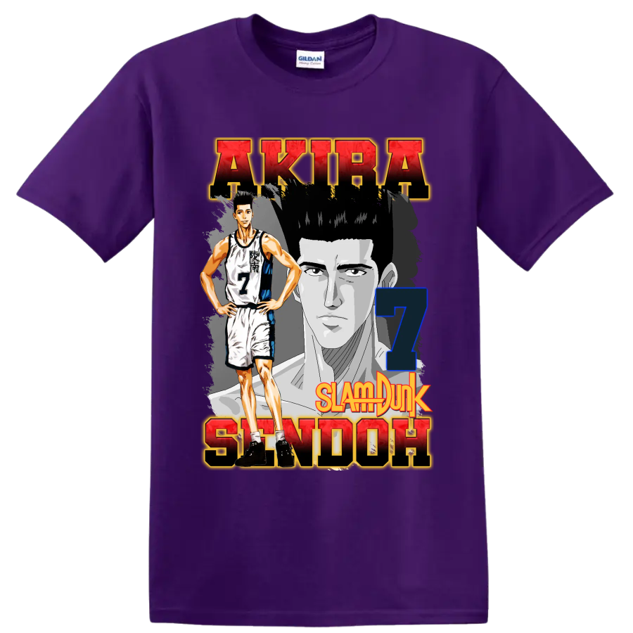 Akira Sendoh Slam Dunk manga basketball graphic with number 7 portrait art on a Purple T Shirt