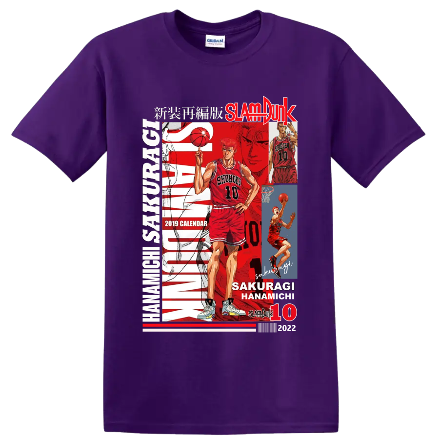 Hanamichi Sakuragi Slam Dunk Shohoku No. 10 manga basketball collage on a Purple T Shirt