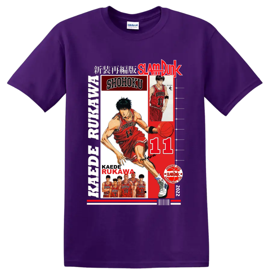 Kaede Rukawa Slam Dunk Shohoku basketball collage with number 11 and player portraits on a Purple T Shirt