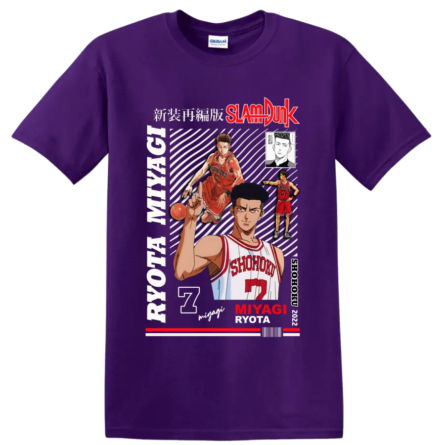 Ryota Miyagi Slam Dunk manga collage with Shohoku number 7 basketball artwork on a Purple T Shirt