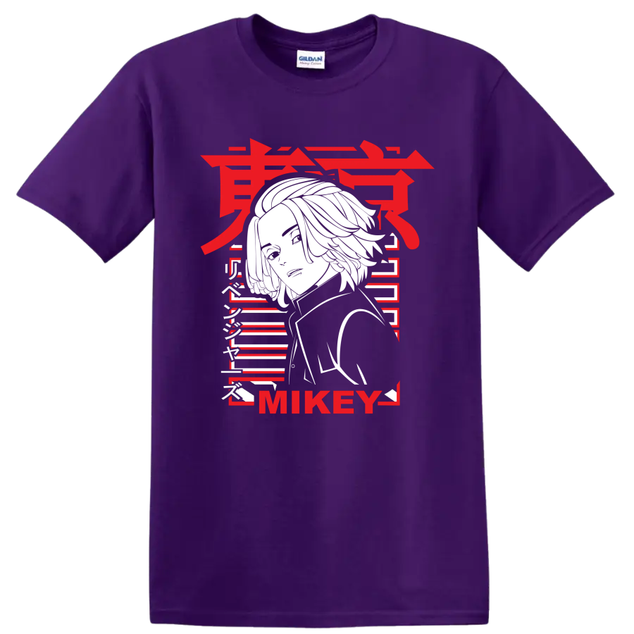 Manjiro Sano Mikey Tokyo Revengers portrait in bold red, white, and black manga style on a Purple T Shirt