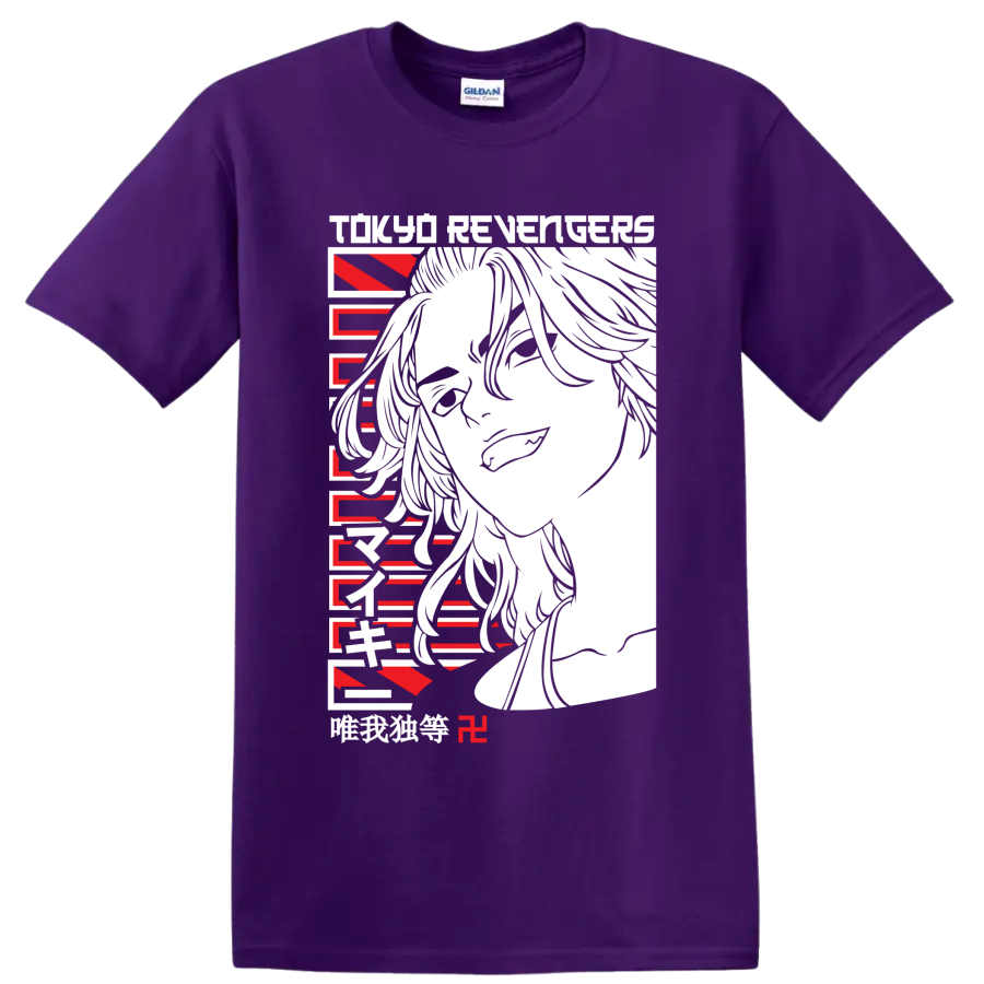 Ken Ryuguji Draken portrait in bold red and black Tokyo Revengers anime art on a Purple T Shirt